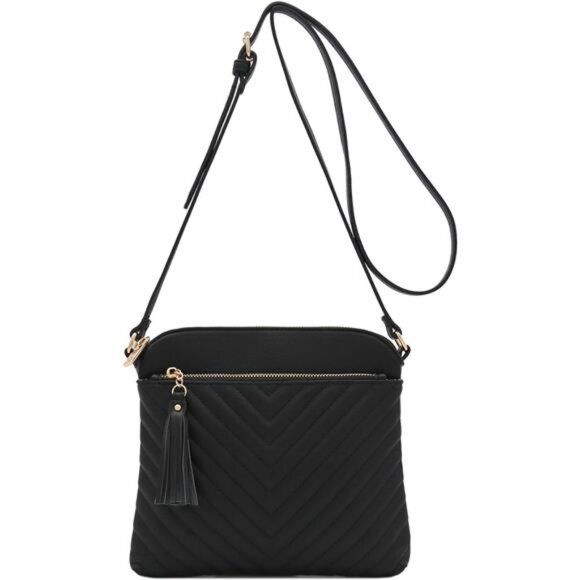 Quilted Medium Crossbody Bag with Tassel Accent - Picture 2 of 8